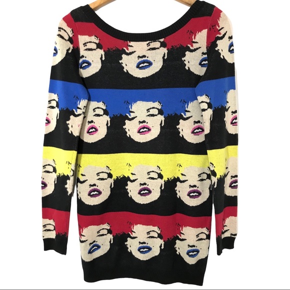 Vintage Betsey Johnson Sweater Dress Marilyn Monroe Warhol S Small Intarsia Knit - Picture 2 of 6